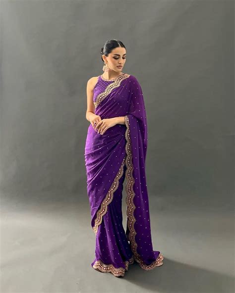 Alluring Purple Georgette Saree With Blouse Designer Saree Etsy