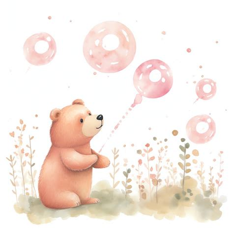 Belle Illustration De Clipart Aquarelle Ours Soufflant Des Bulles