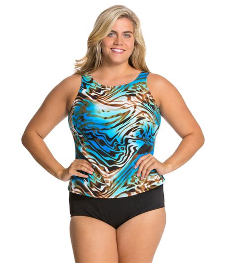 Topanga Liquid Gold Plus Size Tank Strap Blouson Mastectomy Tankini Top ...