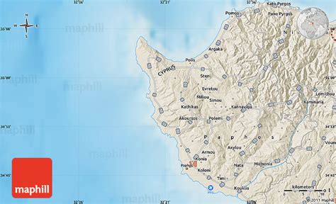 Shaded Relief Map Of The Area Around 34° 56 49 N 32° 22 30 E