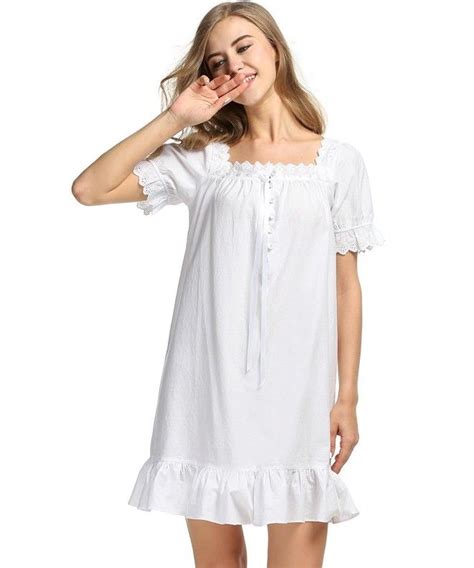 Womens Cotton Victorian Vintage Short Sleeve Martha Nightgown Sleepwear