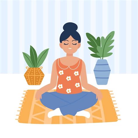 Mujer Joven Meditando Ilustrada Vector Gratis