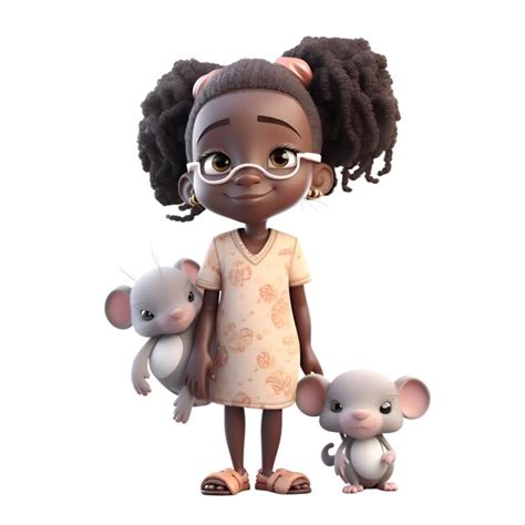 Premium Ai Image Cute African American Girl With Two Rats On A White