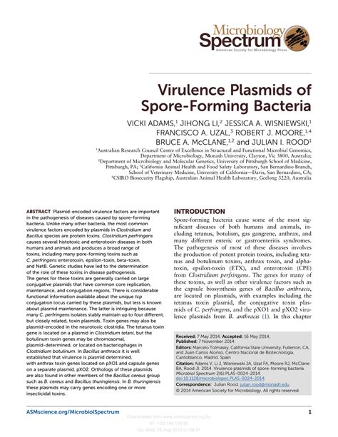 (PDF) Virulence Plasmids of Spore-Forming Bacteria