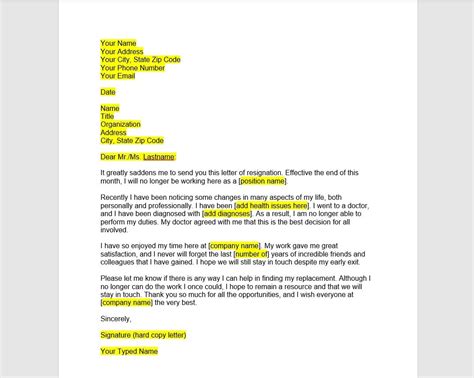 Resignation Letter For Health Reasons Resignation Letter Resignation Template Resignation