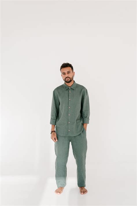 Mens Linen Pajamas Linen Pants And Linen Shirt For Men 2nd Anniversary T Etsy