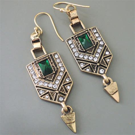 Green + Gold Art Deco Earrings | Deco Shop