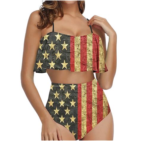 UTSJKR Savings Independence Day American Flag Print Bikini Sets Women S