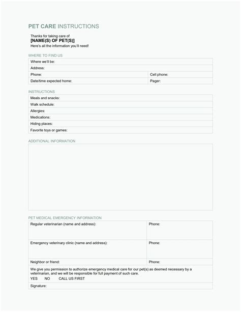Pdf Of Instructions For Pet Sitterpdf Wps Free Templates