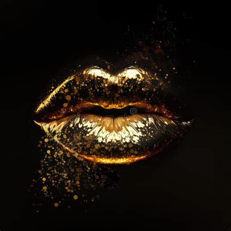 Abstract Gold Lips Golden Lips Closeup Gold Metal Art Lip Beautiful