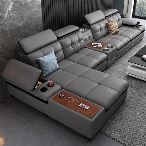 L Shape Leather Sofa With Usb Sectional Corner Sofa Set Seater Couch