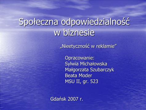 PPT Społeczna odpowiedzialność w biznesie PowerPoint Presentation