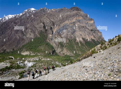 Trekkers On The Way To Ngawal Village Coming From Upper Pisang Village