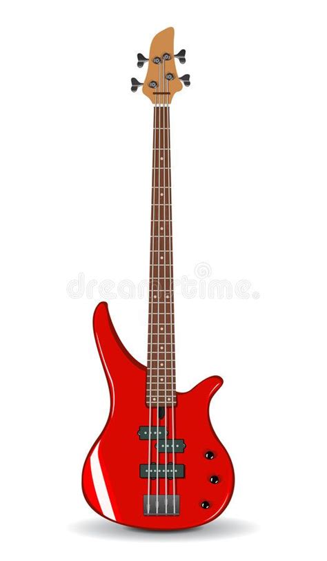 Vector Illustration Of Red Bass Guitar Vector Realistic Illustration