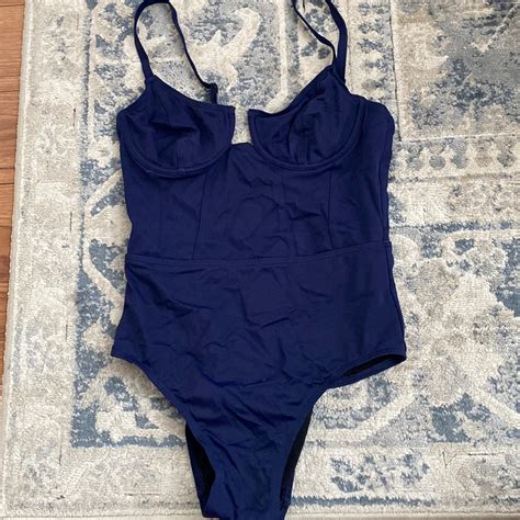 Solid And Striped Navy Blue One Piece Swimsuit Gem