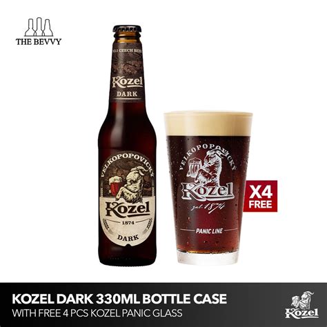 Kozel Dark 330ml Bottle x 24 Beer Czech Republic with Free 4pcs Kozel ...