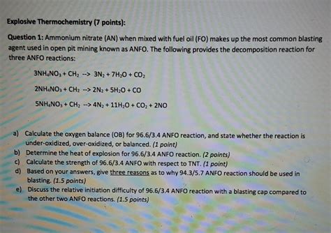 Explosive Thermochemistry 7 Points Question 1