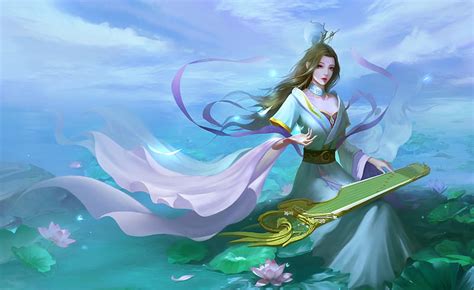 Fantasy Girl Art Lotus Frumusete Luminos Yunlong Sun Vara Water Fantasy Hd Wallpaper