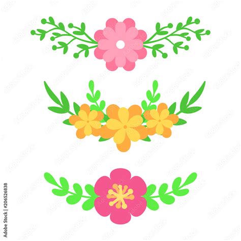 Vector set of floral text dividers. Flowers and leaves. Bouquet design for wedding invitations ...