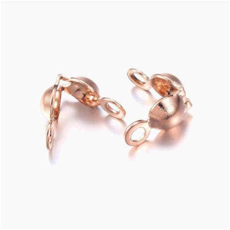 Bead Tips Clamshell Knot Covers With Double Loop Rose Gold Alloy