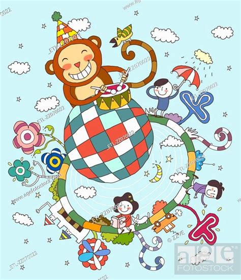 Children playing with toy monkey, Stock Photo, Picture And Royalty Free ...