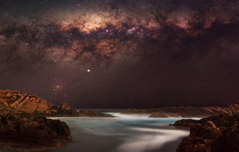 Wallpaper The Sky Stars Night Stones Rocks Shore The Milky Way