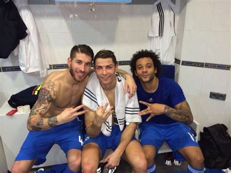 Cristiano Ronaldo With Teammates Marcelo And Sergio Ramos From Real