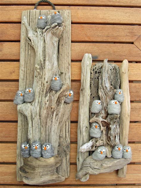 Corujas De Feltro Sobre Troncos Felted Owls On Driftwood Rock Crafts