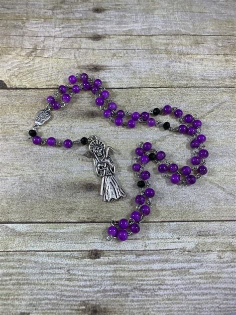 Purple And Black Santa Muerte Rosary Santisima Muerte Rosary Etsy