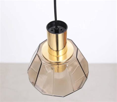 One Of 12 Elegant Brass And Smoked Glass Pendant Lamp 1960s At 1stdibs