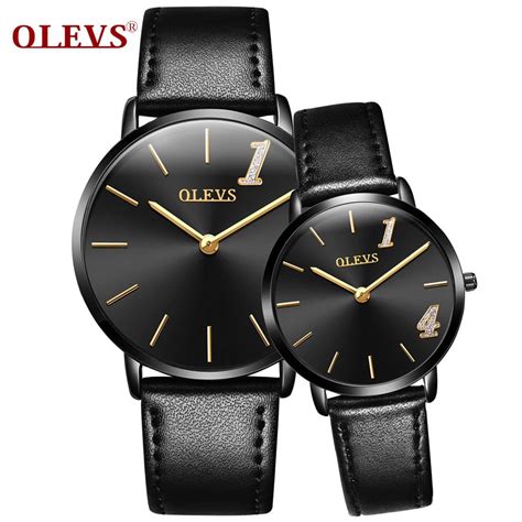 Buy Olevs Couples Women Black Leather Watches Lovers Quartz Watch Men Brand