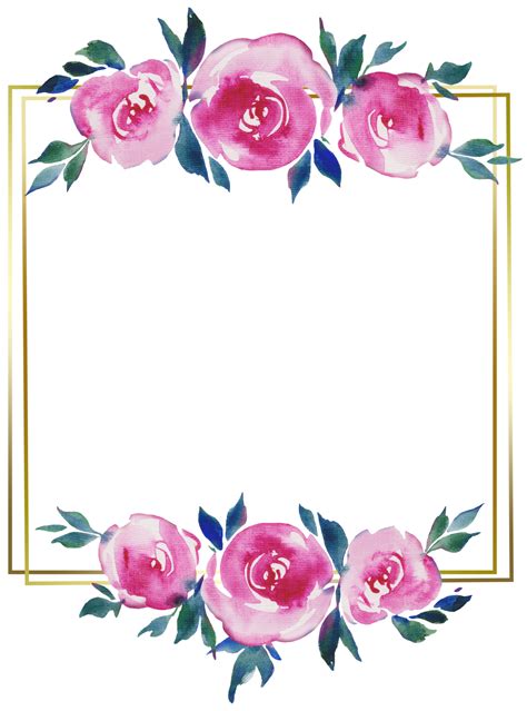 Golden Square Frame With Pink Roses Floral Design Wedding Monogram