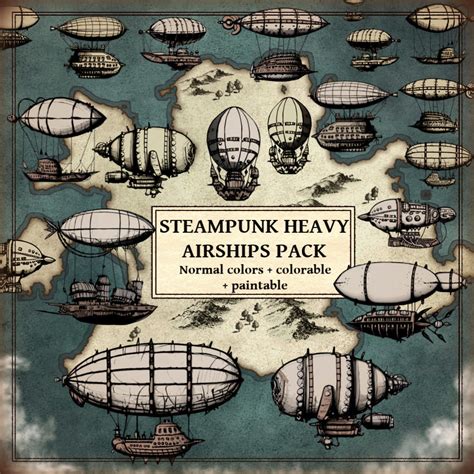 Steampunk Heavy Airships Vintage Fantasy Map Assets Pack