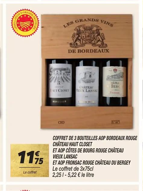 Promo COFFRET DE 3 BOUTEILLES AOP BORDEAUX ROUGE CHÂTEAU HAUT CLOSET