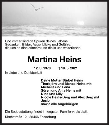 Traueranzeigen Von Martina Heins Nordwest Trauer De