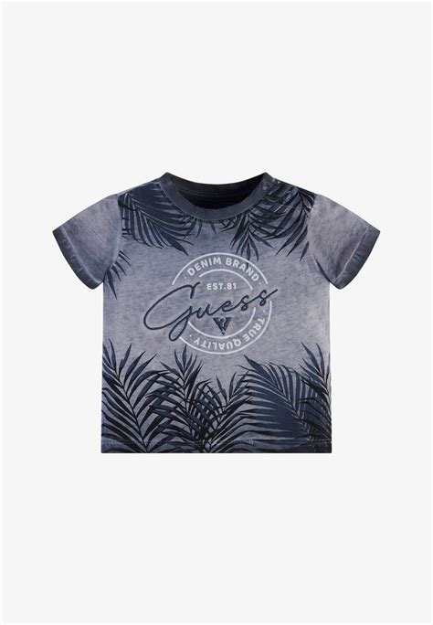 Guess Allover Print T Shirt Print Grundton Blau Blau Meliert