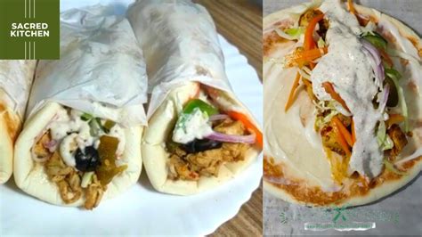 Chicken Shawarma With White Tahini Sauce And Red Sauce Easy Recipe Chinese Shawarma