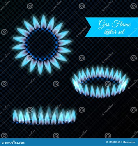 Blue Gas Flames Realistic Set Stock Vector Illustration Of Burn Domestic 115097356