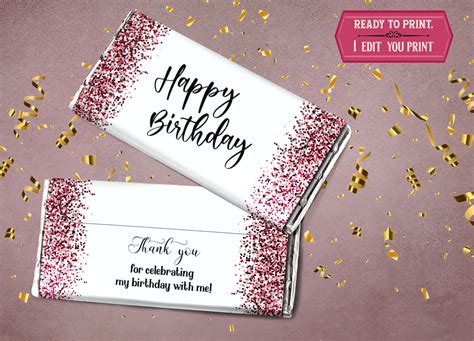 Happy Birthday Candy Bar Wrappers Printable - Etsy | Birthday candy bar ...