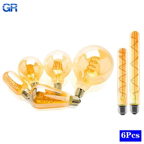 6pcs Lot E27 Retro Led Flexible Filament Bulb C35 A60 T45 St64 T185