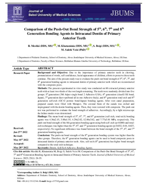 Pdf Comparison Of The Push Out Bond Strength Of 5th 6th 7th And 8th