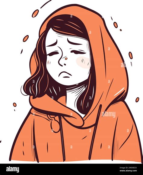 Vector Illustration Of A Sad Girl In A Hoodie Isolated On White