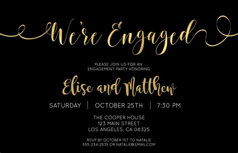 Personalized Black and Gold Engagement Party Invitations - Walmart.com