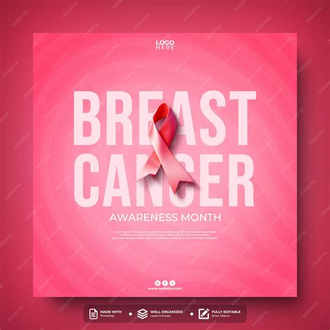 Premium PSD | Breast cancer awareness month social media post template