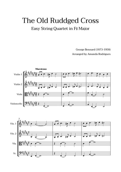 The Old Rugged Cross In F Major Easy String Quartet String Quartet