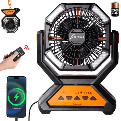 Portable Camping Tent Fan 20000mah Rechargeable Battery Operated Desk