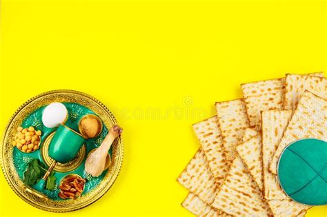 Composition With Matzo Bread Kippah And Seder Plate Passover Jewish