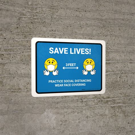 Save Lives Practice Social Distancing 3ft With Emojis Blue Landscape