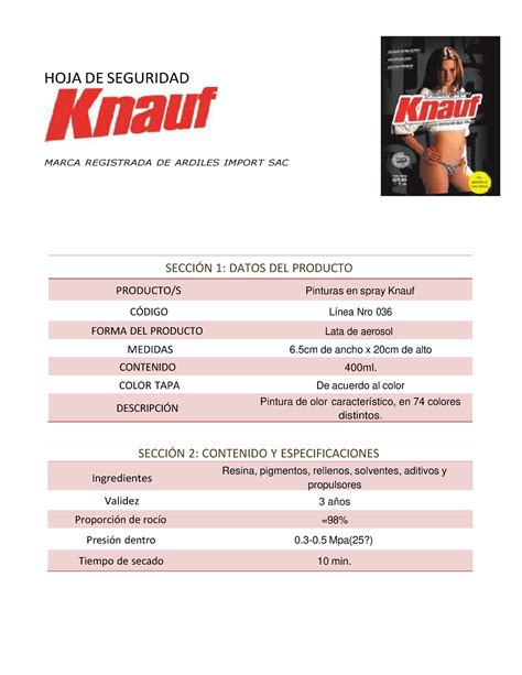 Msds knaufpdf hoja de seguridad SECCIÓN 1 DATOS DEL PRODUCTO