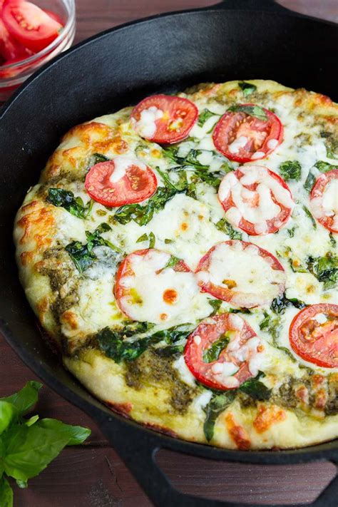 Skillet Pizza With Pesto Tomatoes And Spinach Recipe Red Star Yeast